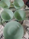 Vtg FIRE KING Jadeite Jane Ray Ribbed Tea Cup & Saucers SET OF 3  Plus 2 Extra