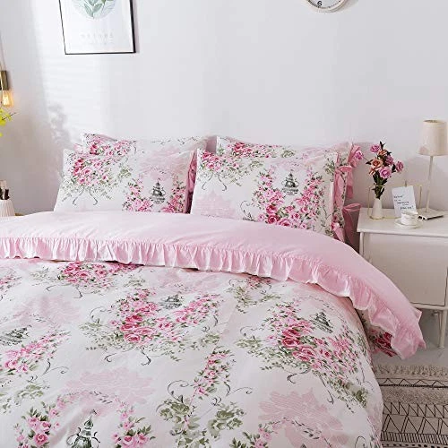 Rosette Floral Duvet Cover Sweet Pink Girls Bedding Set Twin XL Midsummer Rose - Image 3 of 4