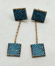 925 Sterling silver Blue CZ Dangle Drop Square Earrings