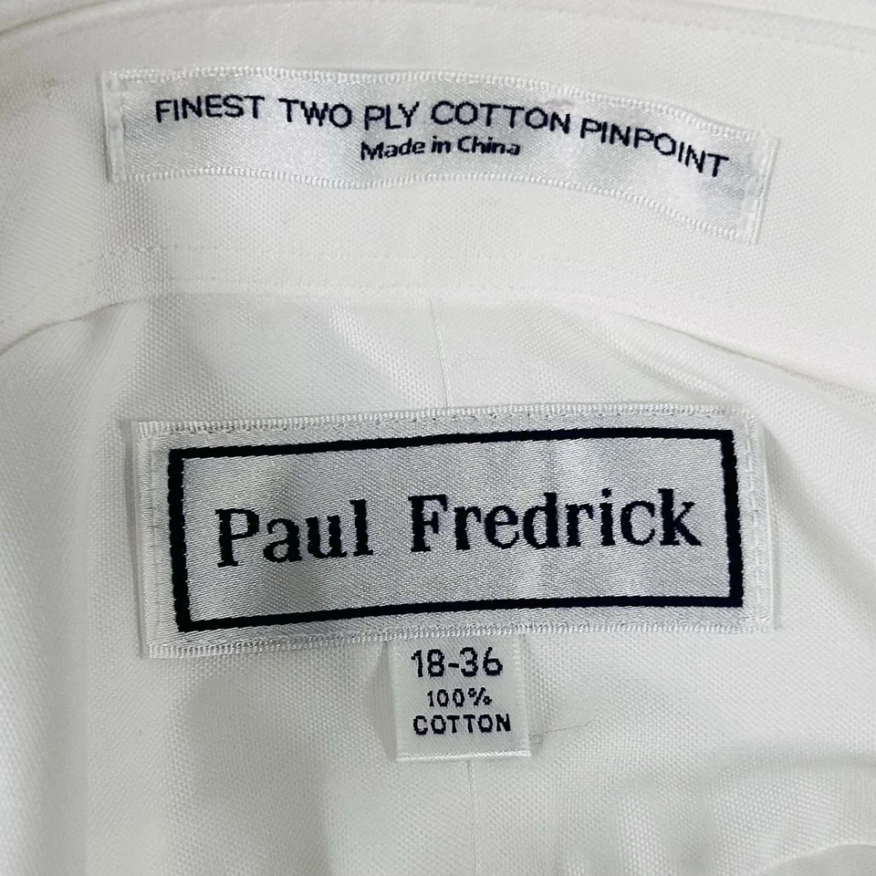 NWOT Paul Fredrick 18 36 Two Ply Pinpoint Oxford Dress Shirt White French Cuff - Image 2 of 4