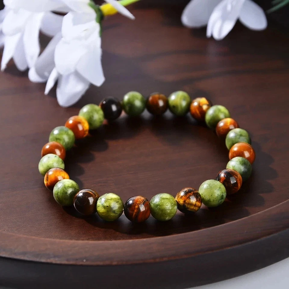 Natural Stone Symbolic Beaded Bracelet Women Men Anxiety Relief Protection Money - Image 3 of 4