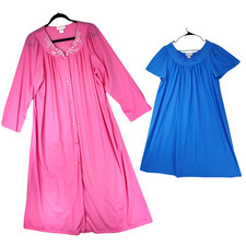 Vtg Shadowline L Robe and Chemise Women Nightgown Negligee Pink Blue Lightweight