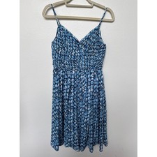 Banana Republic Blue Floral V-Neck Pleated Knee Length Sleeveless Dress Size 4