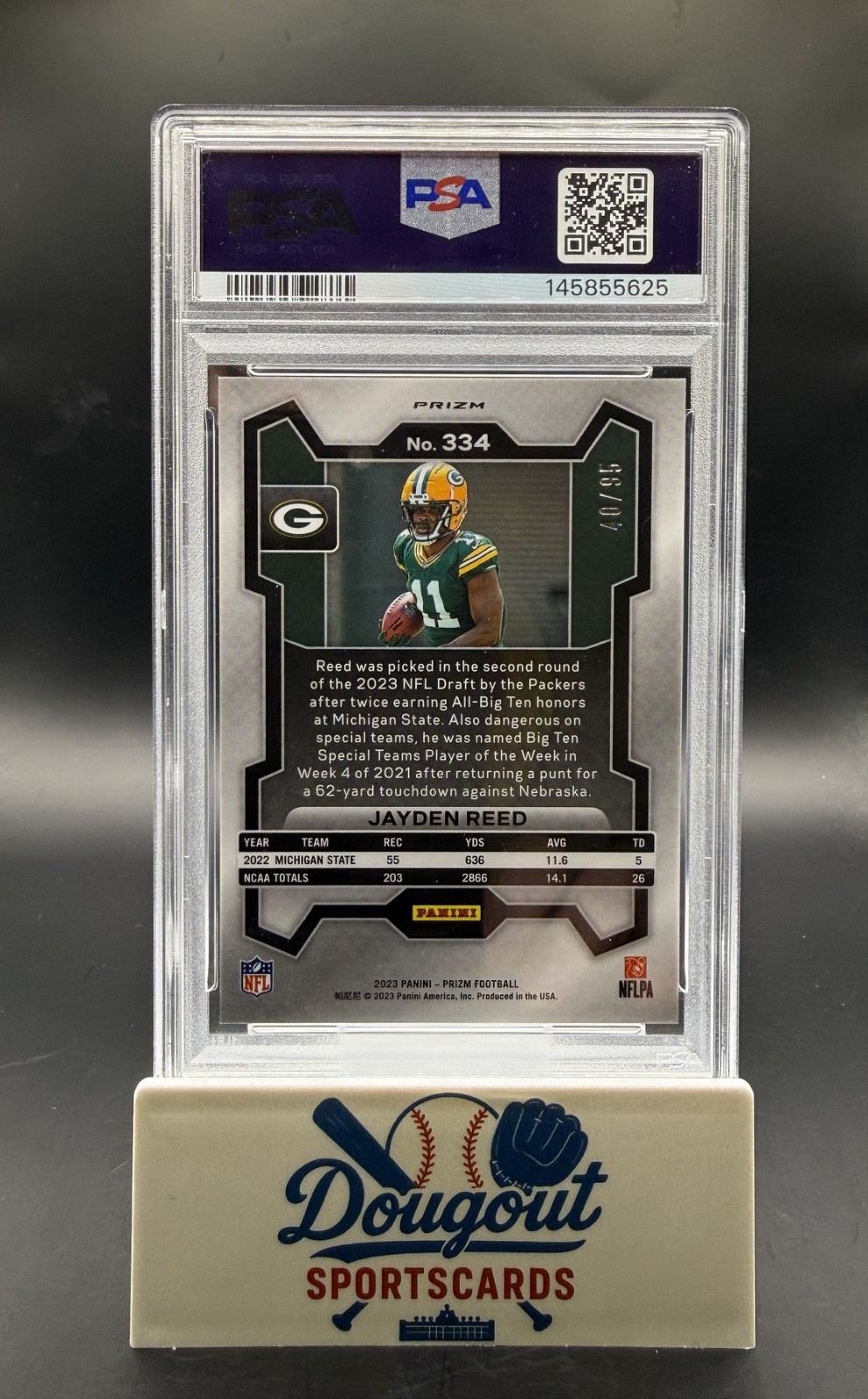 2023 Panini Prizm - Rookies Jayden Reed #334 No Huddle Blue Prizm /95 (RC) PSA 9 view 2