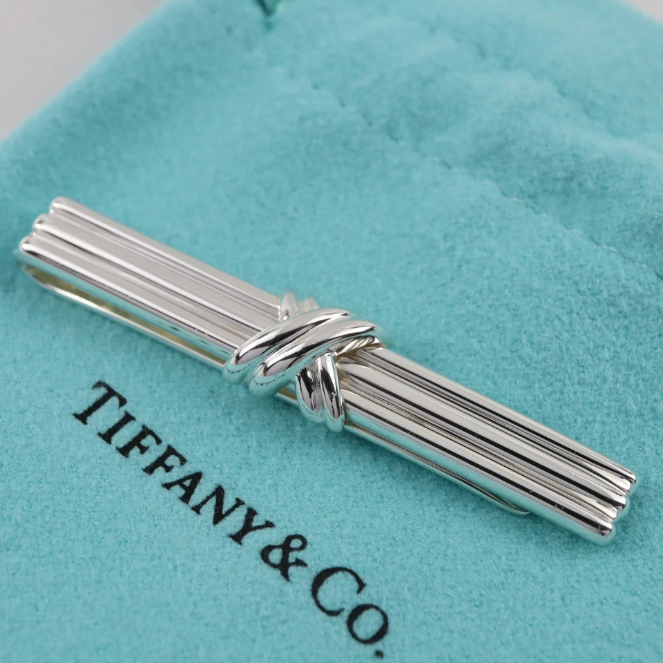 Tiffany & Co. Signature Cross Tie Bar Clip 1992 Sterling Silver 925 with Pouch - Image 2 of 4
