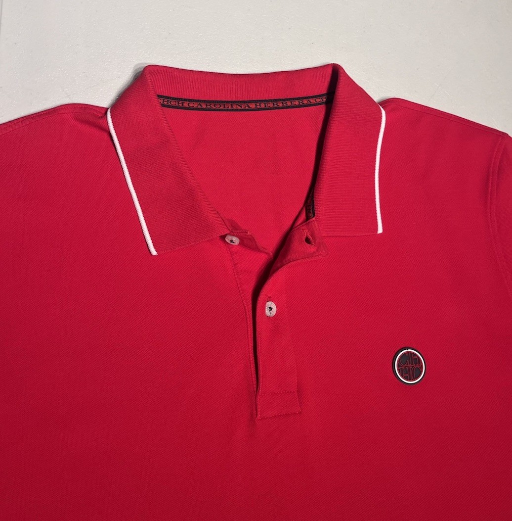 Carolina Herrera Shirt Men's XXL Golf Red Logo Polo Cotton Casual Work