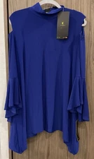 NWT IC by Connie’s Womens Cold Shoulder /tulip Sleeve Zip Back Blouse Size XL