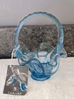 Fenton Light Blue Ruffled Basket with Twisted Handle With Tag