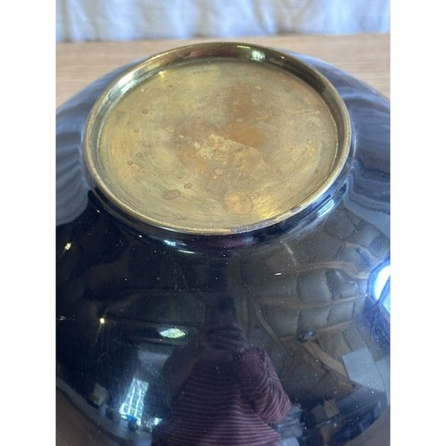 Vintage Enamelware Vase MOP Inlay Brass Asian Decor Butterfly Rise Ginger Jar - Picture 5 of 8