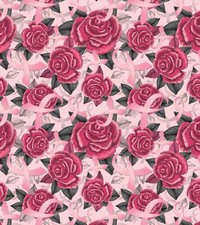 Breast Cancer Awareness Ribbons  Roses Pink Cotton Fabric by the Yard
