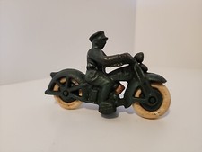 Vintage Cast Iron Harley Davidson Police Motorcycle Green Toy 1997 Reproduction