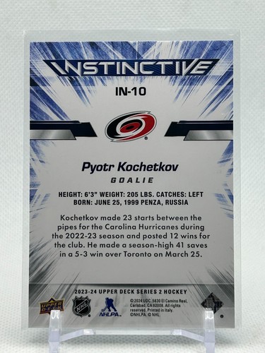 2023-24 Upper Deck Series 2 Instinctive #IN-10 Hurricanes SP Pyotr Kochetkov - Picture 2 of 2