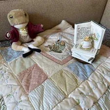 Beatrix Potter Peter Rabbit Jeremy Fisher Crib Quilt Nursery Decor Music Box 