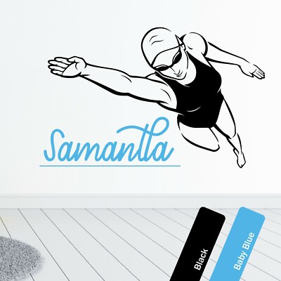 Personalisierter Wandaufkleber Schwimmen Vinyl Mädchen individueller Name Schlafzimmer Aufkleber