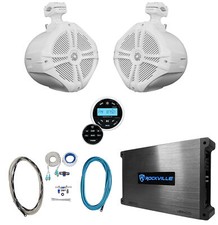 2 Rockville RWB90W White 8" Marine Wakeboard Swivel Speakers Amp Receiver