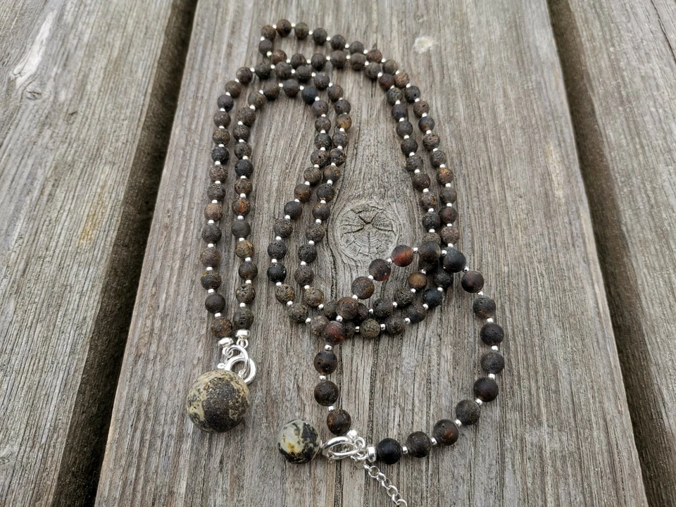 Conjunto de joias unissex âmbar âmbar natural âmbar do Báltico prata 925 - Imagem 3 de 4