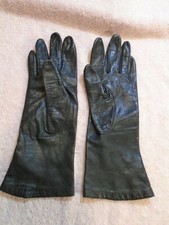 Black Leather 10" Long Nylon Lined Women's Gloves Size 6.5