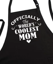 Apron For Women The World's Coolest Mom, Black, Fully Adjustable, Two Pockets