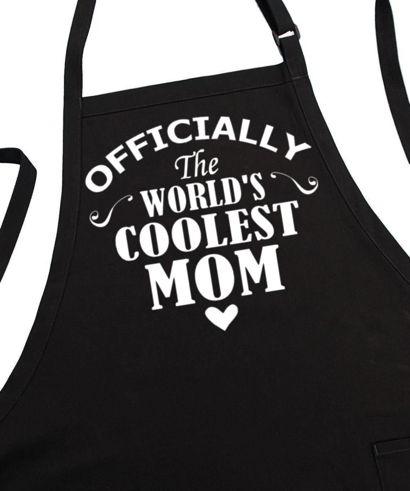 COOLAPRONS Apron For Women The World's Coolest Mom, Black, Fully Adjustable, Two Pockets