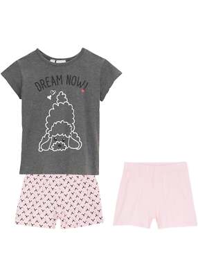 Neu 3-tlg. Set Shorty Gr. 140/146 Grau Meliert Rosa Mädchenshorty Nachtwäsche