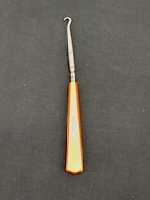 Vintage Antique Shoe Button Hook Two Tone Celluloid Lucite Ivory  Amber 7.5"