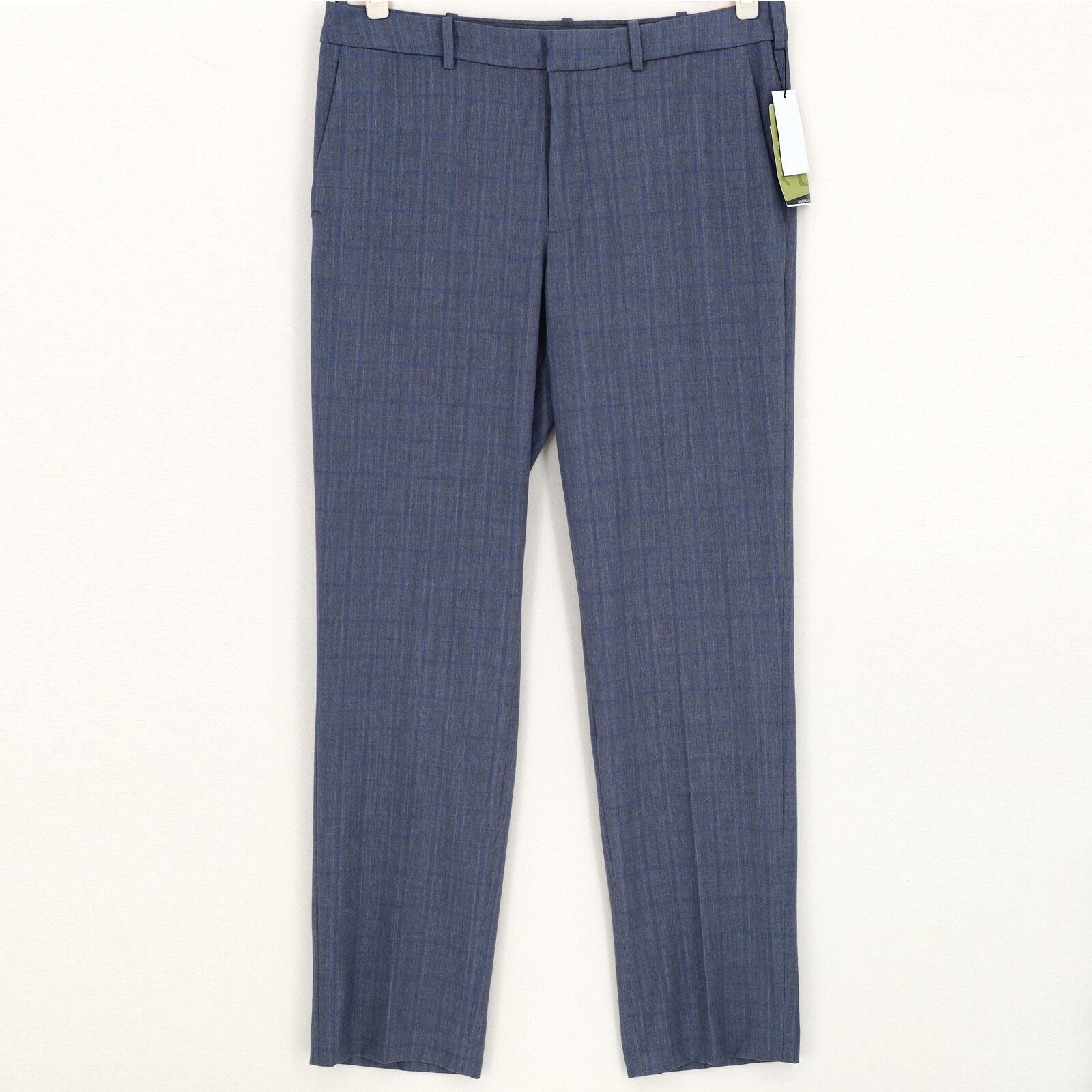 Perry Ellis Men's Plaid Gray Stretch Modern-Fit Classic Dress Pants Size 33x32
