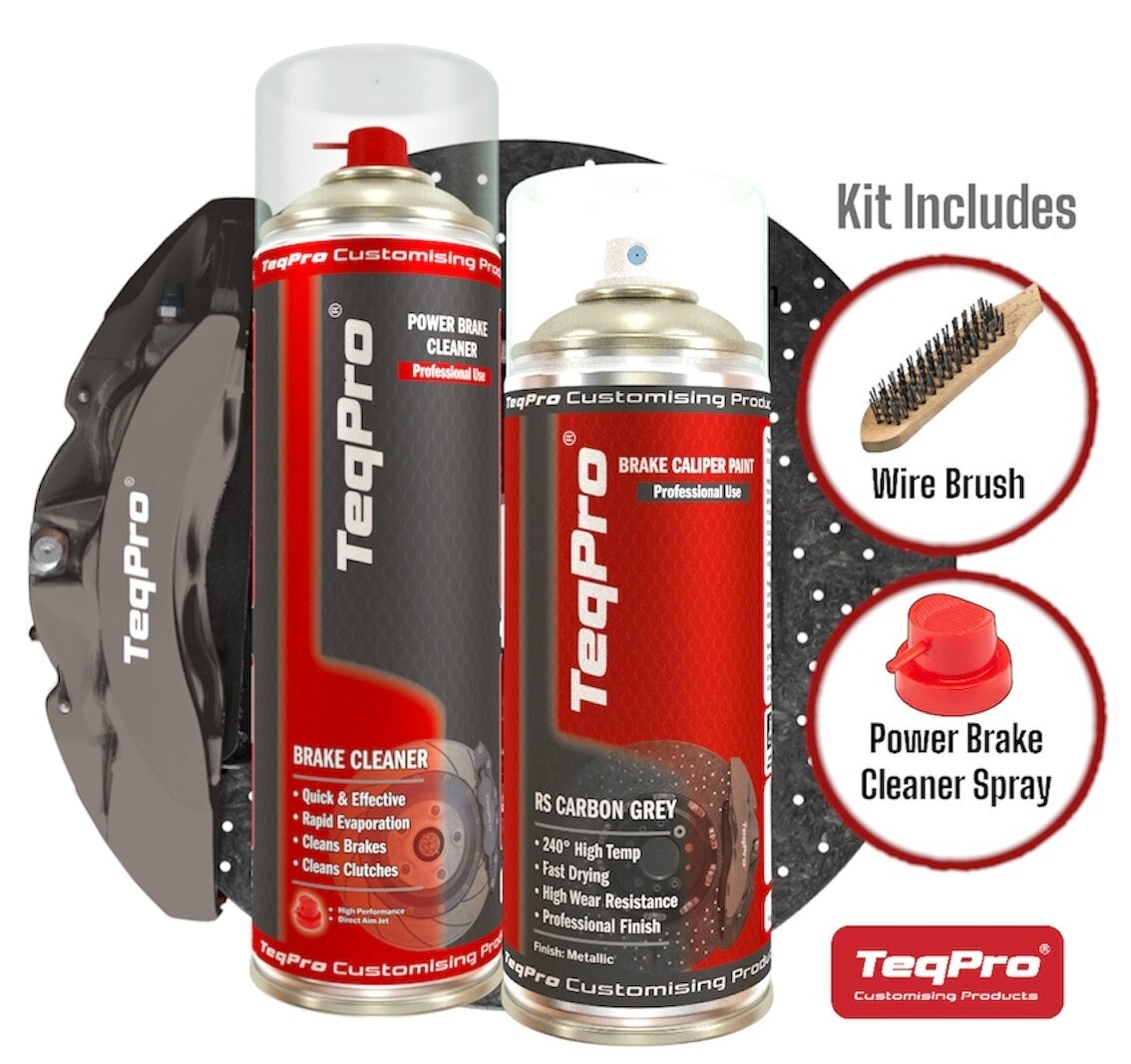 High Temp 240°C Carbon Grey Brake Caliper Paint Kit with Cleaner & Wire Brush  
