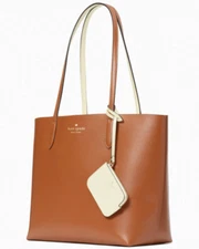 Kate Spade Ava Reversible Brown Leather Tote Yellow Pouch NWT K6052 $359 Retail