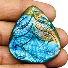 70.70 Cts Natural Carved Labradorit​e 38x34mm Pear Flashy Pendant Size Gemstone