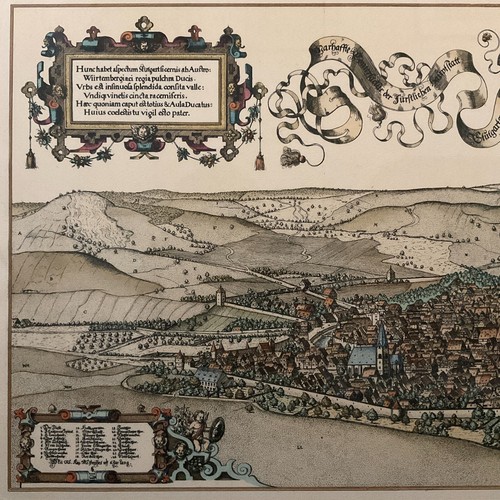 Antique Colored Engraving Map "View of Stuttgart in 1592" After Jonathan Sauter - Picture 3 of 10