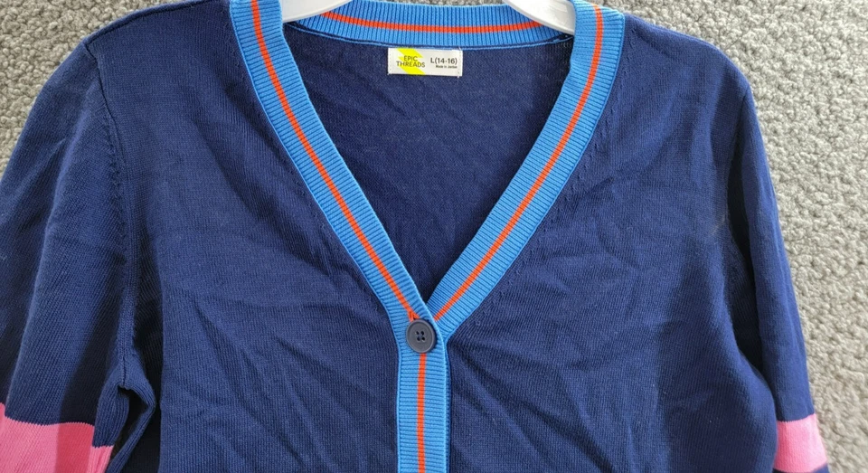 Cárdigan Universitario Epic Threads Niña Grande L (14-16) Azul Medieval Cuello en V Manga Larga Foto 3 de 4