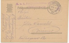 ÖSTERREICH 1916, K2 „K.u.K. FELDPOSTAMT / 57“ und violetter L2 „K.u.K. Feldjäger