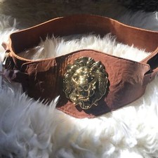 Lion Head Waist Belt Brand New Genuine Leather. Brown with gold lion. Size: M