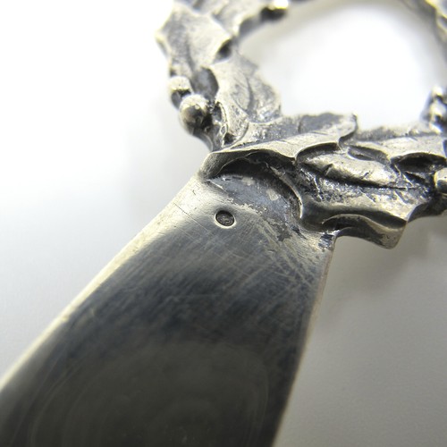 Antique Sterling Silver Holly Wreath Letter Opener "AHF" French Import Mark - Picture 3 of 6