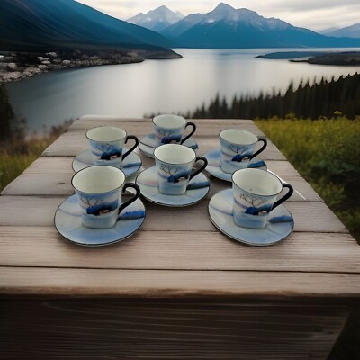 Made in Japan Deco Era Winter Cabin In The Woods Scene Childs Cups and Saucers