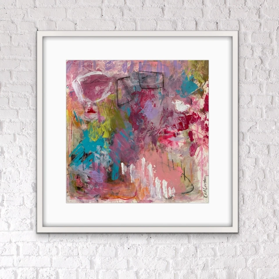 OOAK painting art Contemporary Abstract Expressionism Pinks RedVivid Color byKat - Image 2 of 4