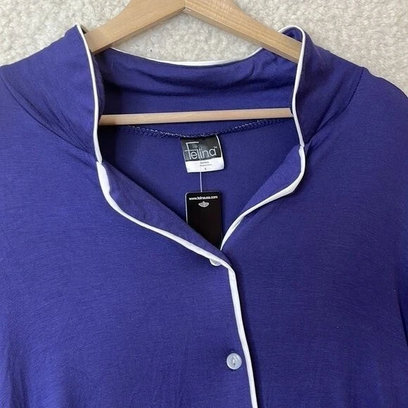 Nuevo con etiquetas Pijama Top Felina Mujer Suave Azul Elastizado Cuello Tubería PEQUEÑO Foto 2 de 4