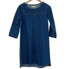 Madewell Dress Womens XXS Denim Step-Hem 3/4 Sleeve Shift Cotton Linen