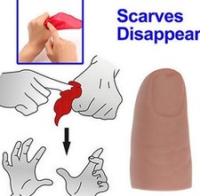 Plastic Thumb Tip and Red Silk. Magic trick joke Silk Vanishes And Reappears