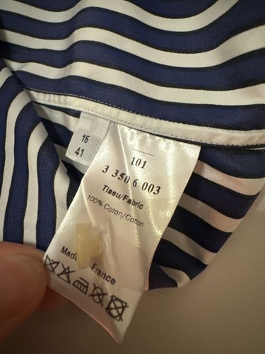Camisa Jean Paul Gaultier Vintage Azul Marino Blanco Rayas Talla 16/41 se adapta a S Unisex - Imagen 6 de 6