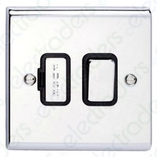 Deta Slimline Polished Chrome Switches&Sockets Black Inserts-Full Matching Range