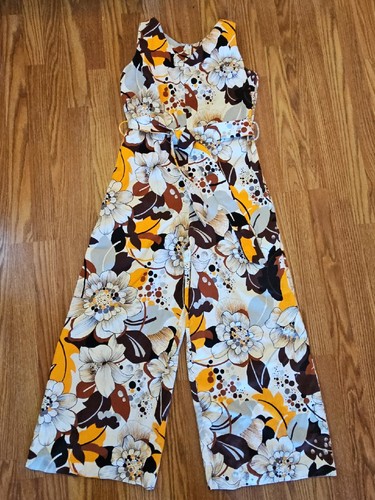 GayMode Wide Leg Romper Polynesian Belted Floral Jumpsuit Pants Womens M Vintage - Picture 6 of 15