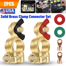 2x Solid Brass Battery Terminal Connector Top Post End Clamps Set for Car Marine