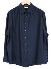 SUITSUPPLY Traveller Men's Formal Shirt 45/17.75 Navy Cotton Slim Long Sleeve