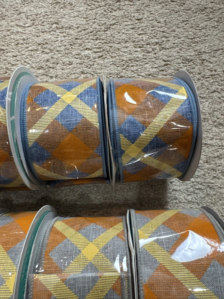 Lote de ocho cintas de otoño a cuadros con bordes de alambre de 2,5 pulgadas y 1,5 pulgadas   Foto 4 de 4