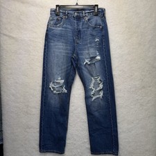Aeropostale 90s Baggy Button Fly Distressed Blue Jeans Womens Size 8R NWT Boho