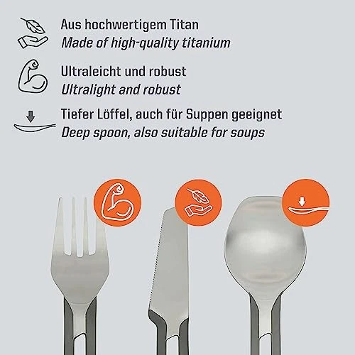 Esbit Ultra Lightweight Titanium Cutlery 3 Piece Set with Fork  Spoon and Knife - Image 3 of 4