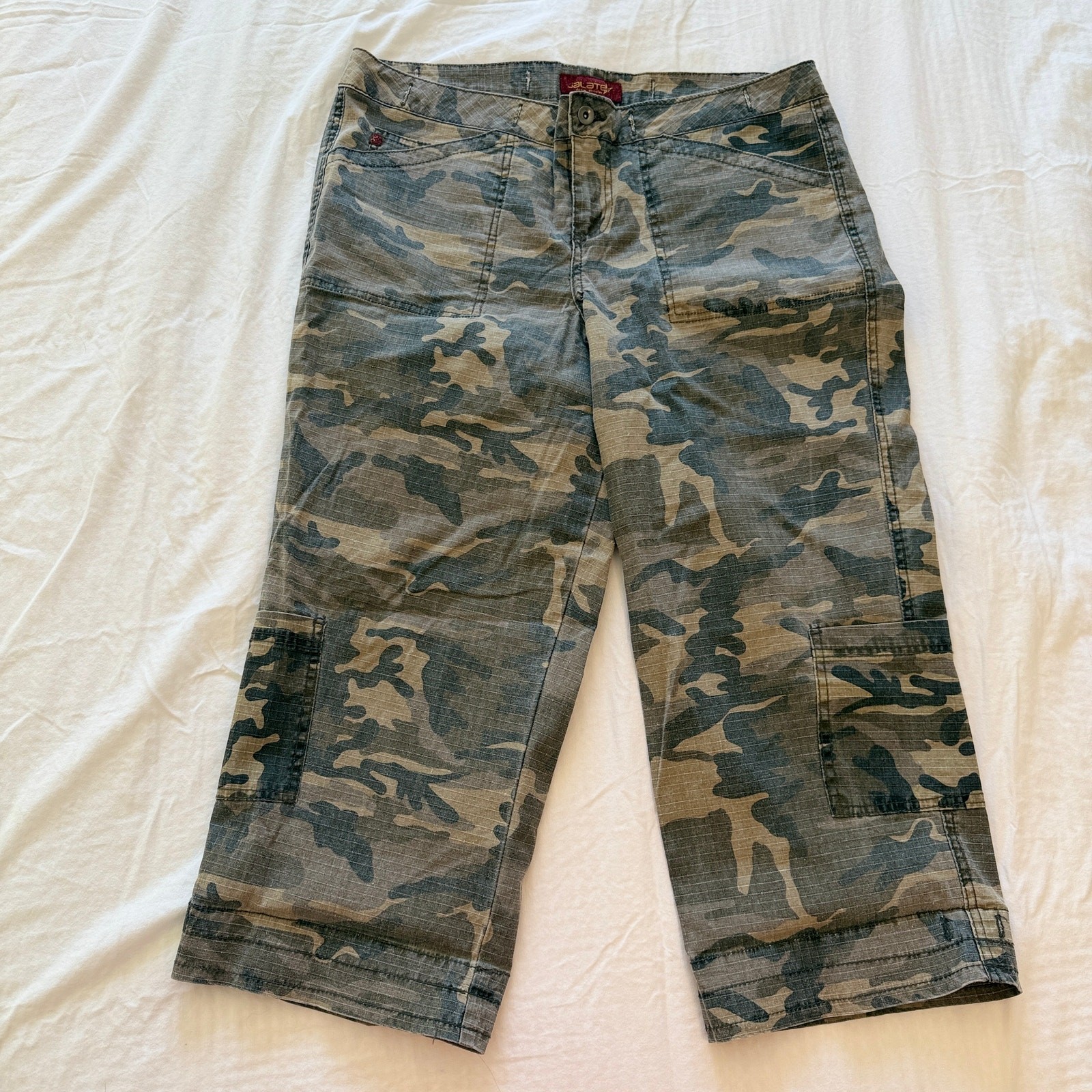 Jalate Denim Division Pants Womens 16 Green Brown Camouflage Cargo Capri Casual