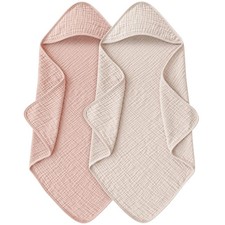 Hooded Baby Bath Towels, 100 Muslin Cotton Baby Girl Towels with Hood for Ne...