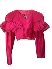 Lillie Rubin Women's Silk FUSCIA Vintage Bolero Top Shoulder Bow Accents Med